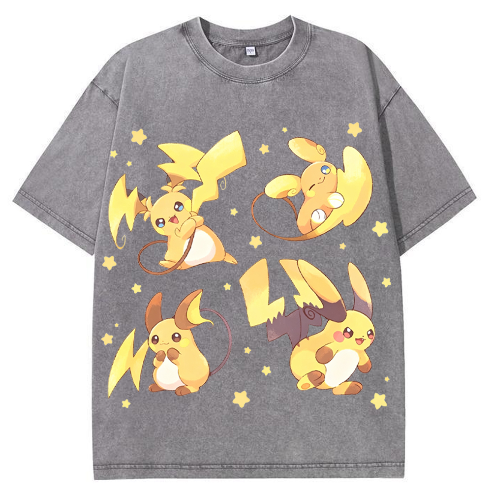 Alolan Raichu Multiple Poses Cartoon Tee | Pokemon Anime