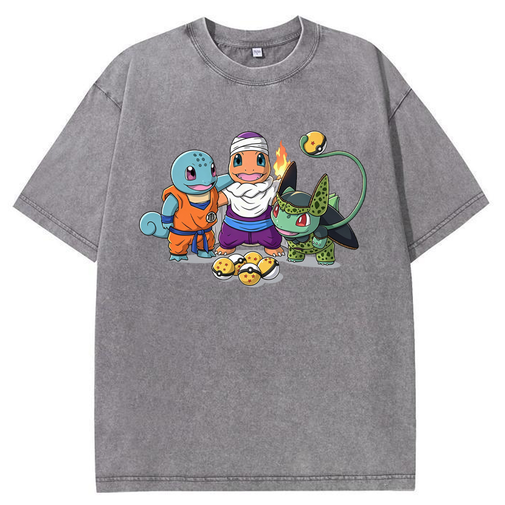 Anime‑Crossed Starter Squad Cartoon Tee | Pokemon Anime