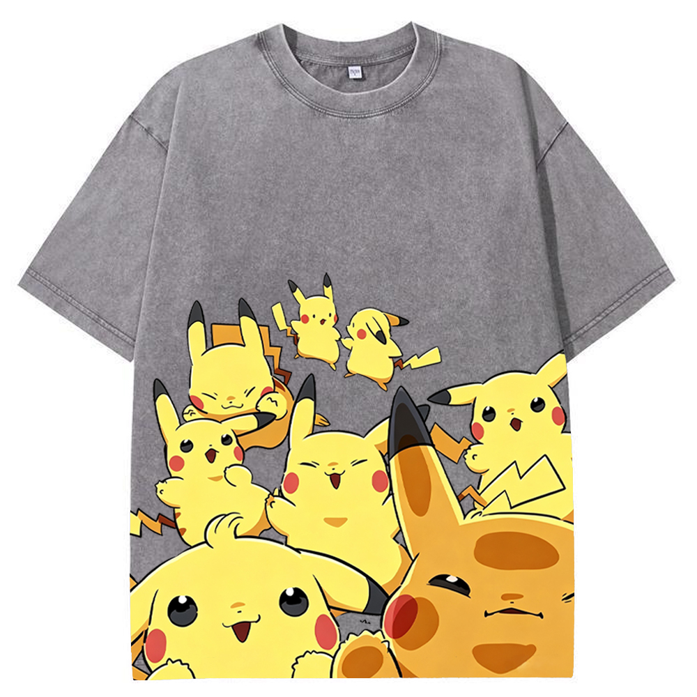Yellow Pikachu Group Selfie Cartoon Tee | Pokemon Anime