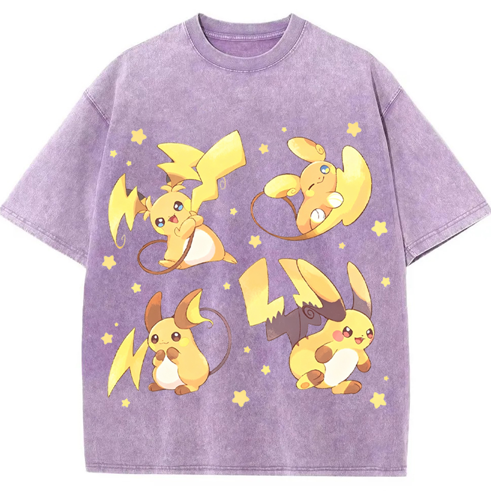 Alolan Raichu Multiple Poses Cartoon Tee | Pokemon Anime