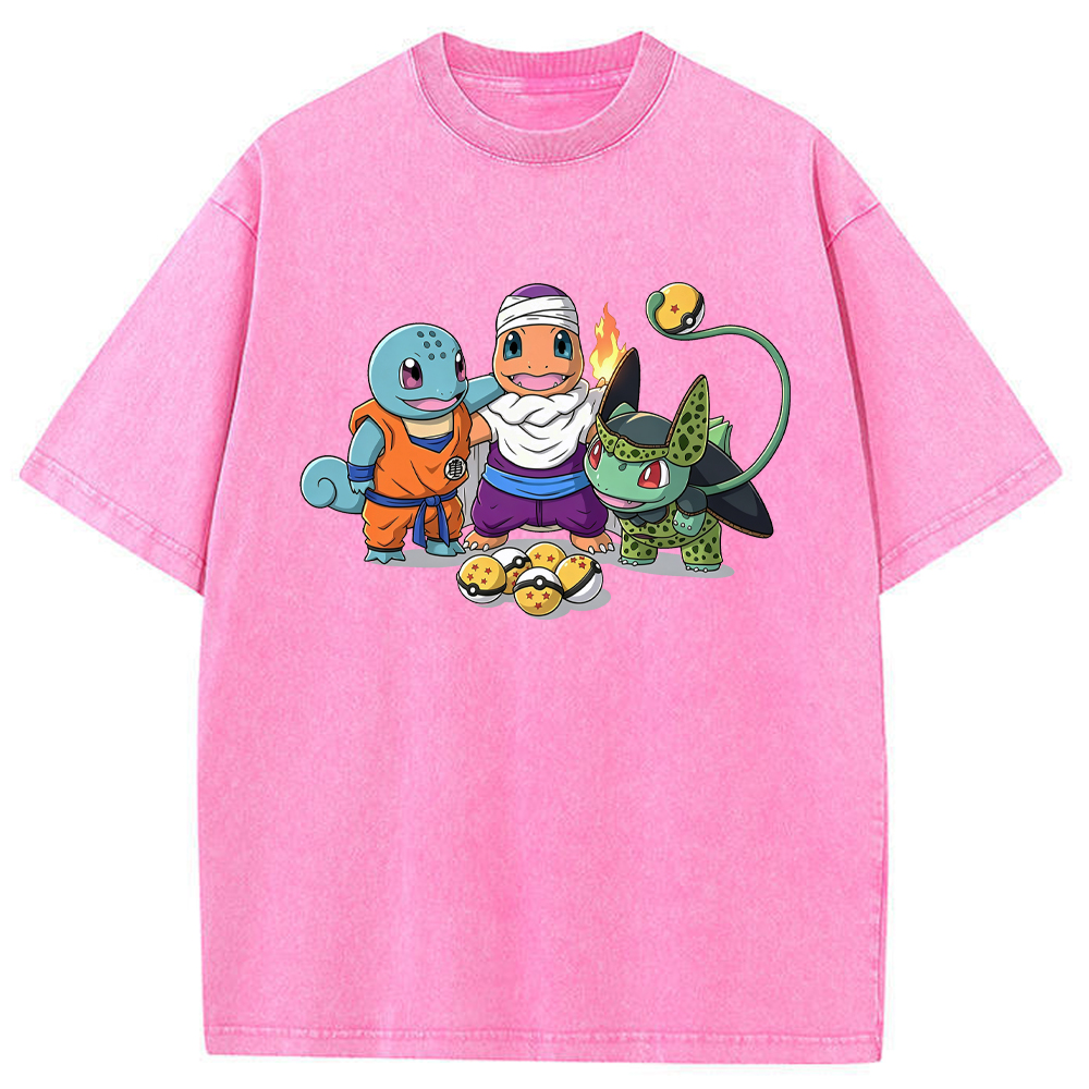 Anime‑Crossed Starter Squad Cartoon Tee | Pokemon Anime