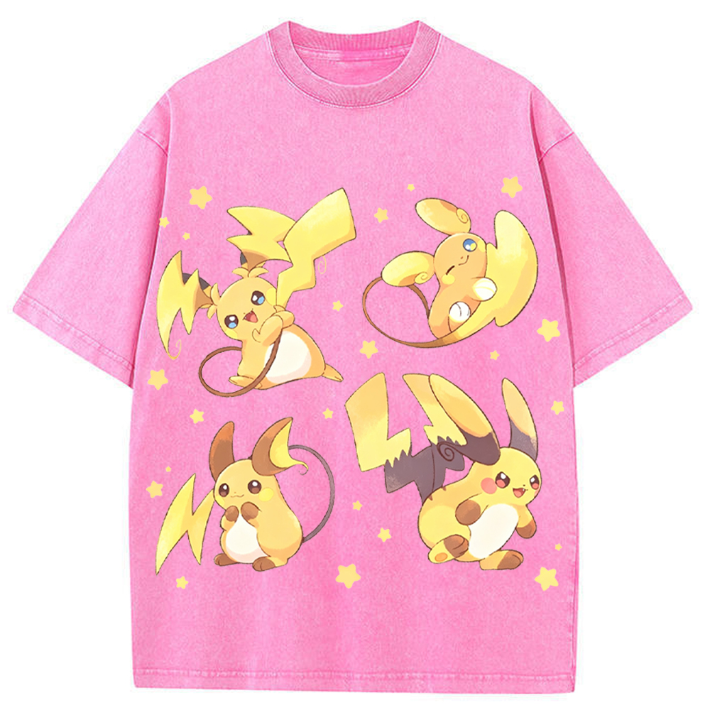 Alolan Raichu Multiple Poses Cartoon Tee | Pokemon Anime
