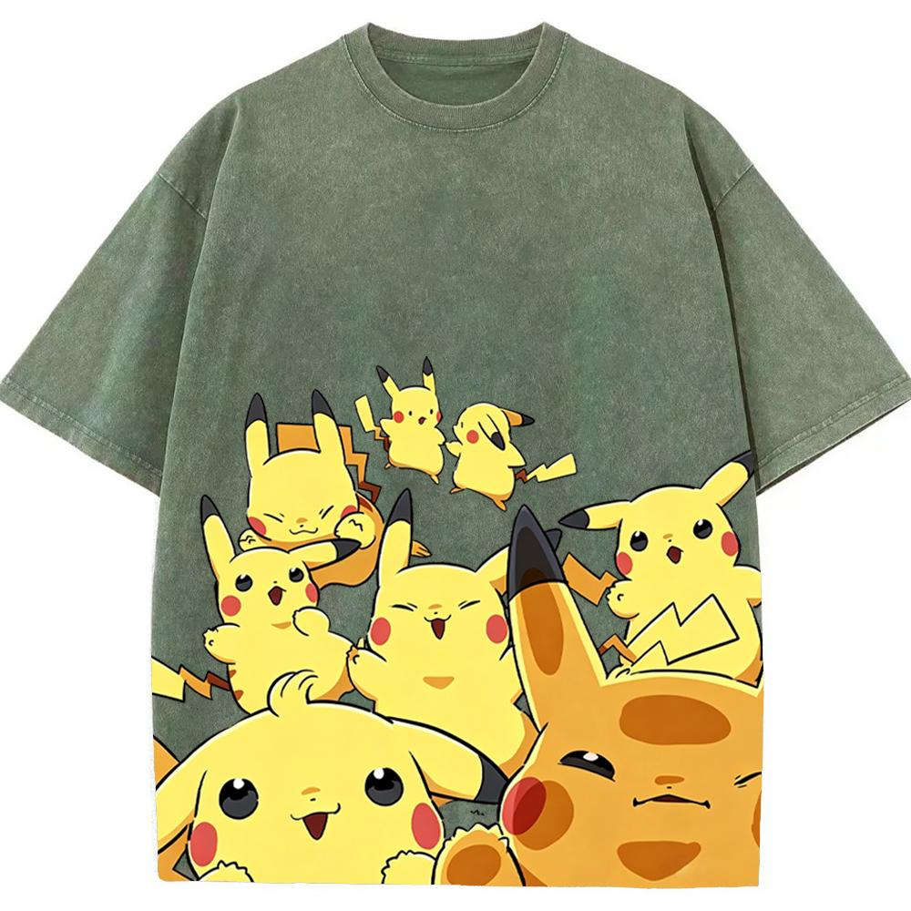 Yellow Pikachu Group Selfie Cartoon Tee | Pokemon Anime