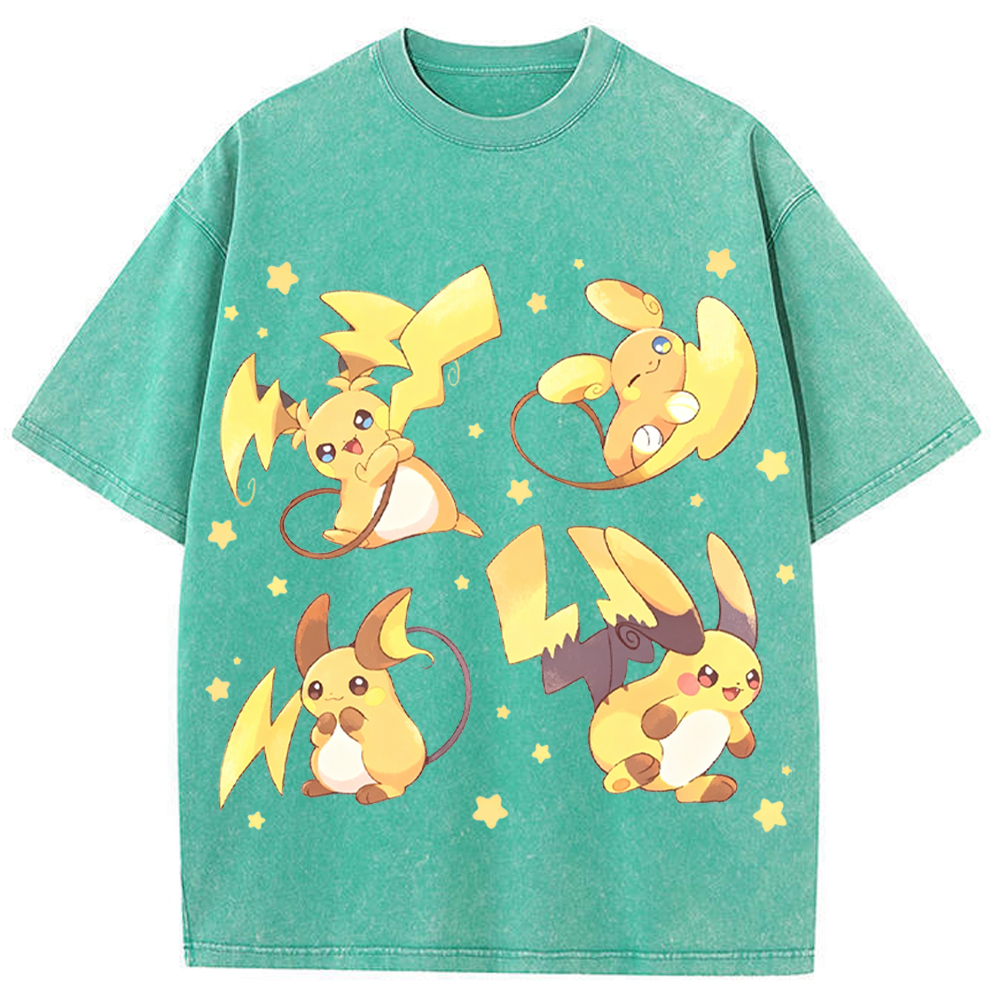 Alolan Raichu Multiple Poses Cartoon Tee | Pokemon Anime