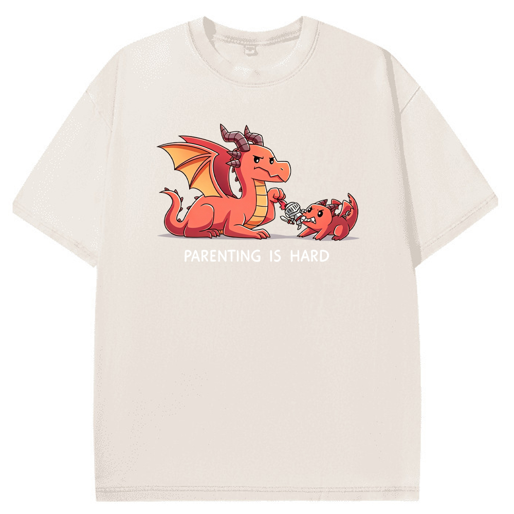 Funny Dad Dragon & Tiny Rebellious Baby Dragon Vintage Washed T-Shirt