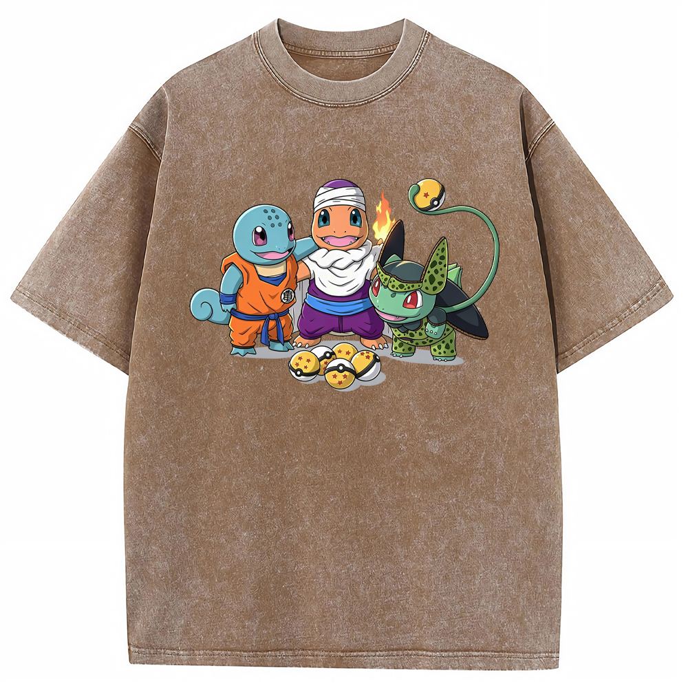 Anime‑Crossed Starter Squad Cartoon Tee | Pokemon Anime