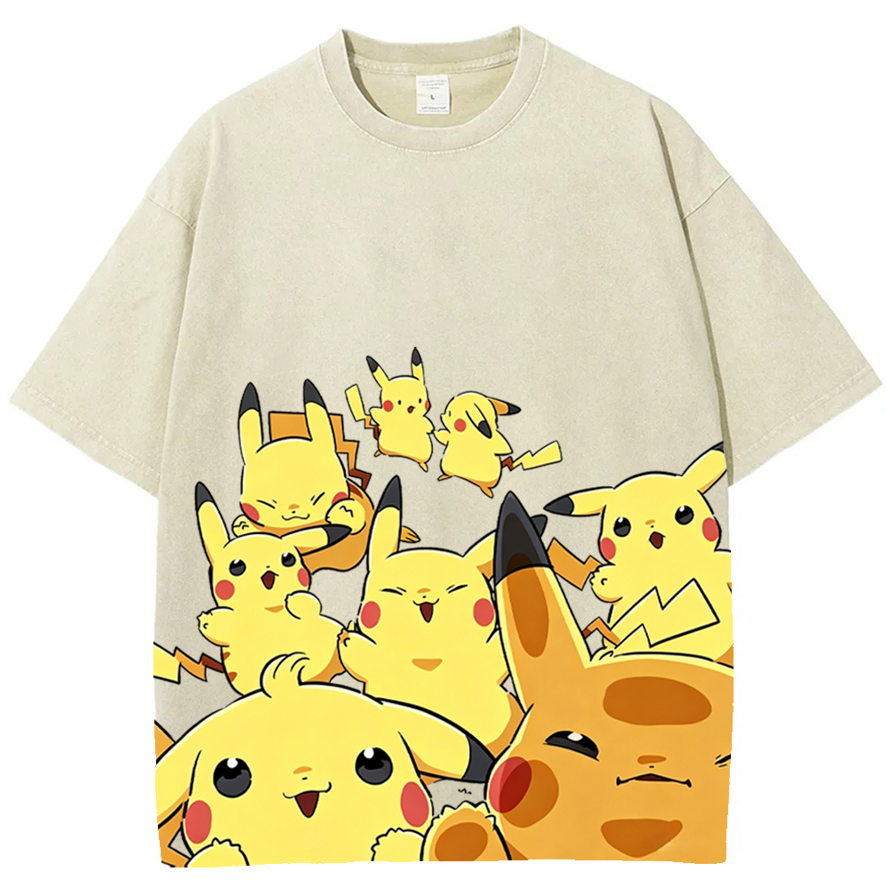 Yellow Pikachu Group Selfie Cartoon Tee | Pokemon Anime