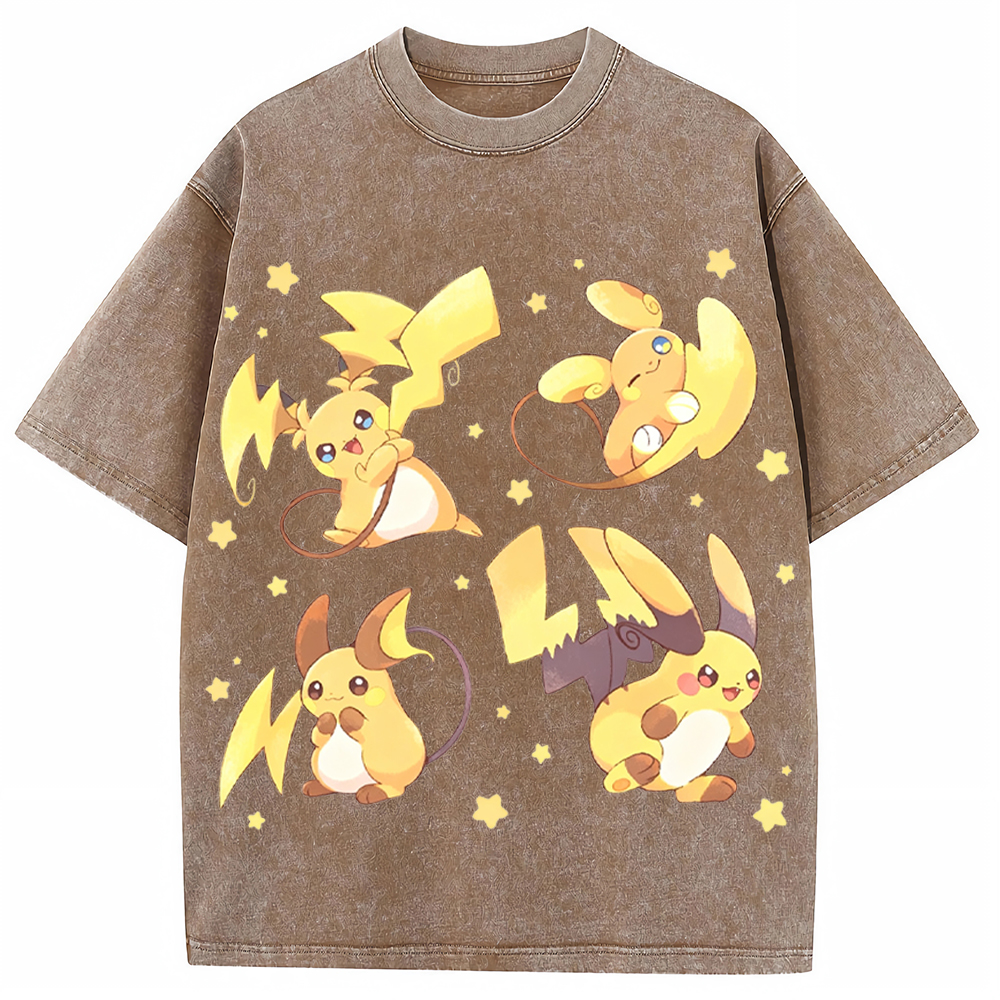 Alolan Raichu Multiple Poses Cartoon Tee | Pokemon Anime