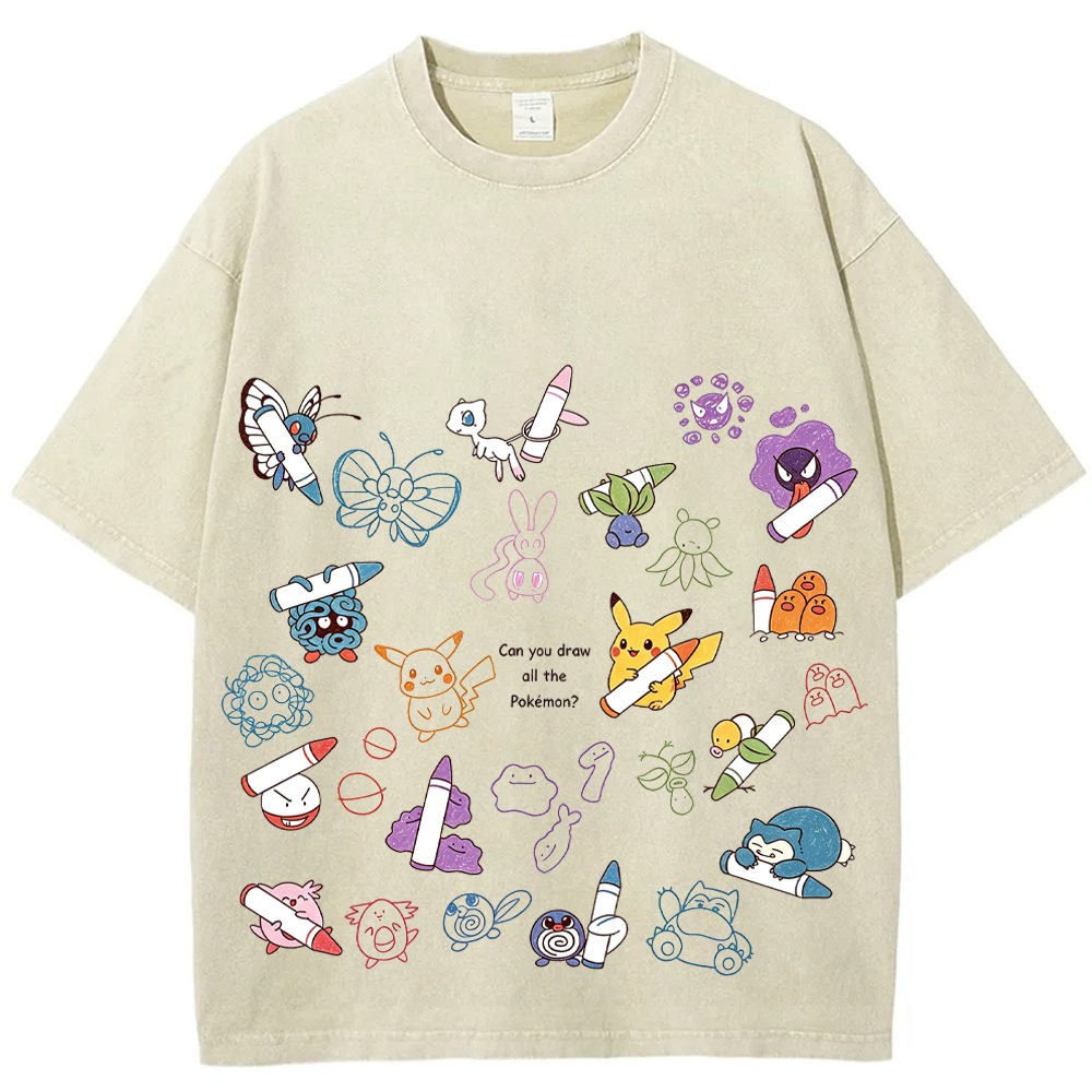 Doodle Style Multi Pokemon Drawing Cartoon Tee | Pokemon Anime