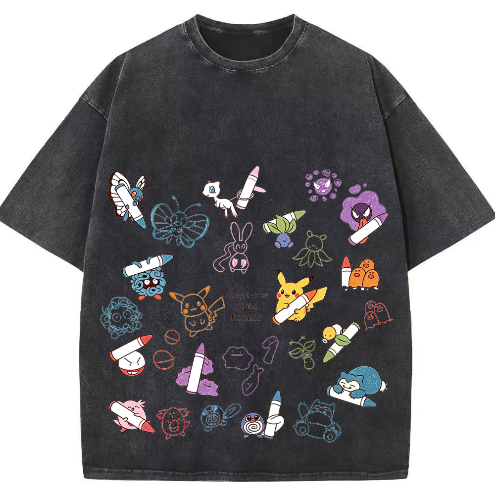 Doodle Style Multi Pokemon Drawing Cartoon Tee | Pokemon Anime