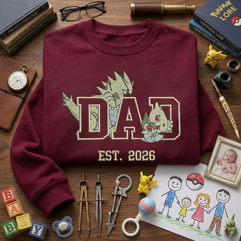Custom Embroidered Anime Sweatshirt, Personalized PokaDad Character Hoodie
