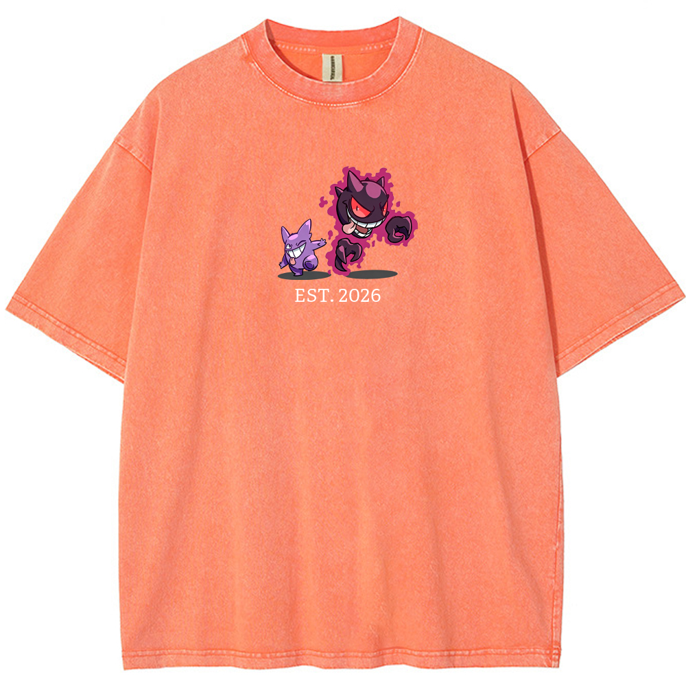 Cute Parent & Kid Haunter Gengar Ghost Vintage Washed T-Shirt
