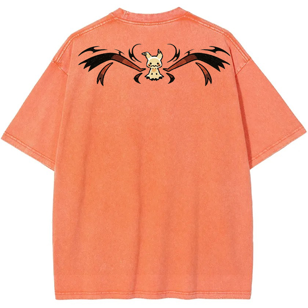 Wing Pattern Mimikyu Back Print Cartoon Tee | Pokemon Anime