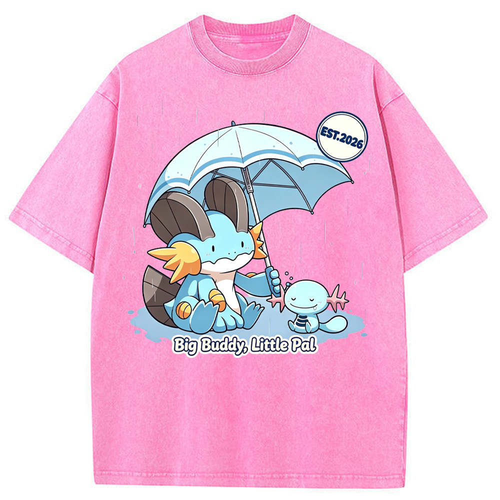 Parent & Kid Rainy Umbrella Buddy Mudkip Evolution Group Cartoon Tee | Pokemon Anime