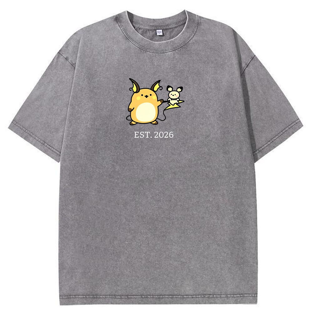 Cute Parent & Kid Raichu Vintage Washed T-Shirt