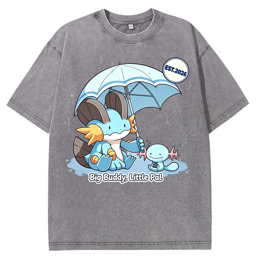Parent & Kid Rainy Umbrella Buddy Mudkip Evolution Group Cartoon Tee | Pokemon Anime