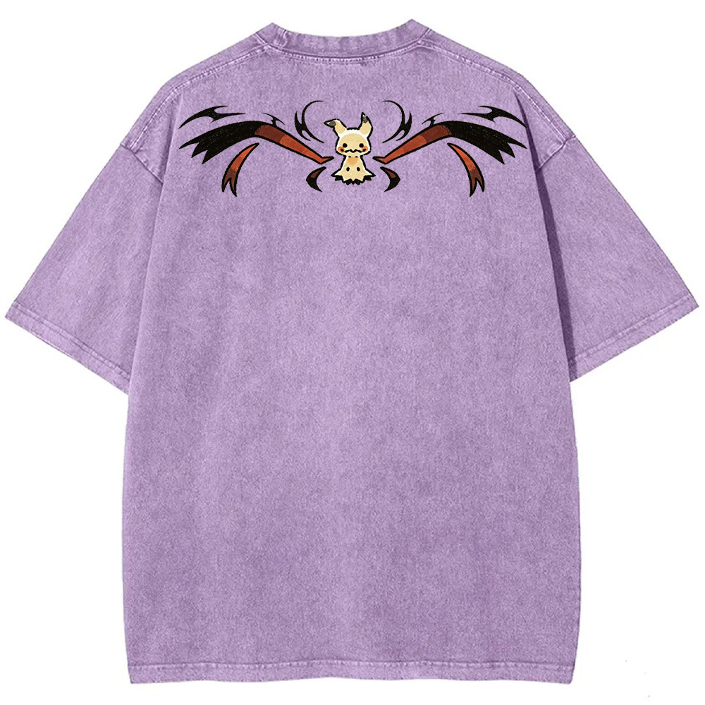 Wing Pattern Mimikyu Back Print Cartoon Tee | Pokemon Anime