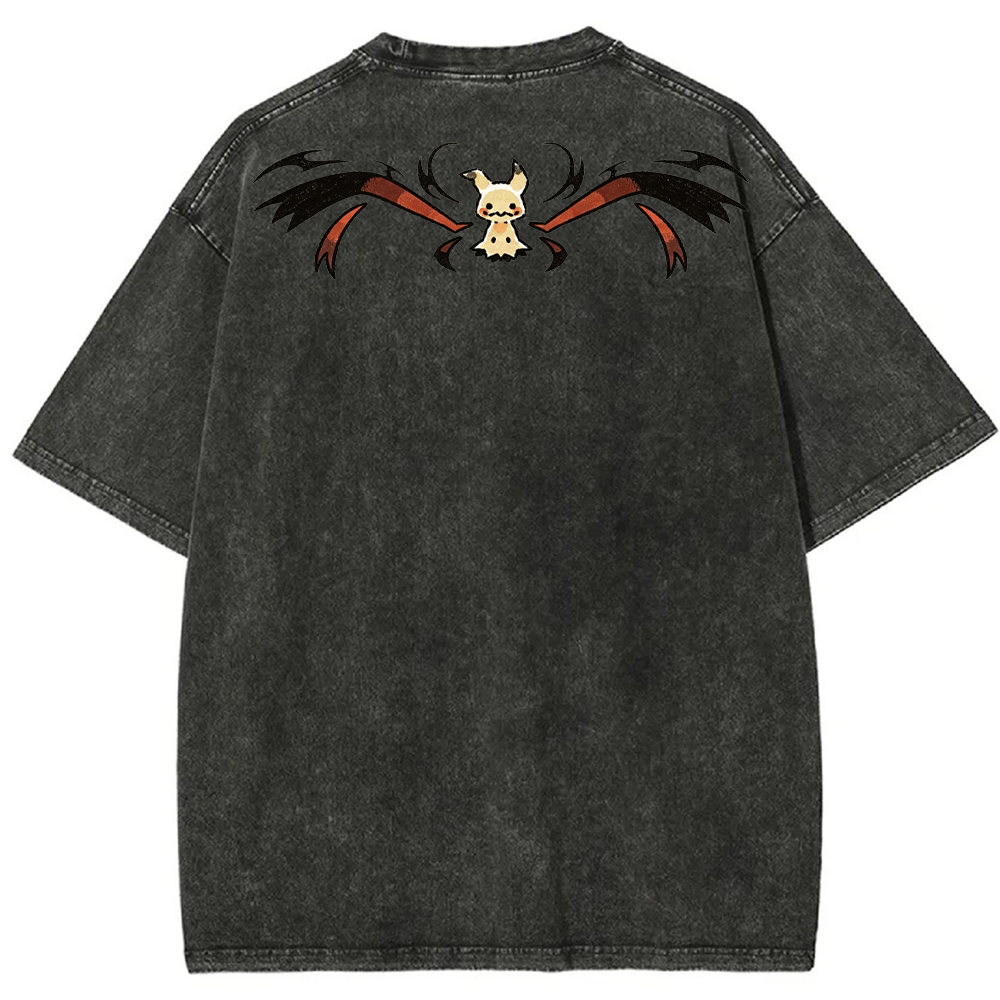 Wing Pattern Mimikyu Back Print Cartoon Tee | Pokemon Anime