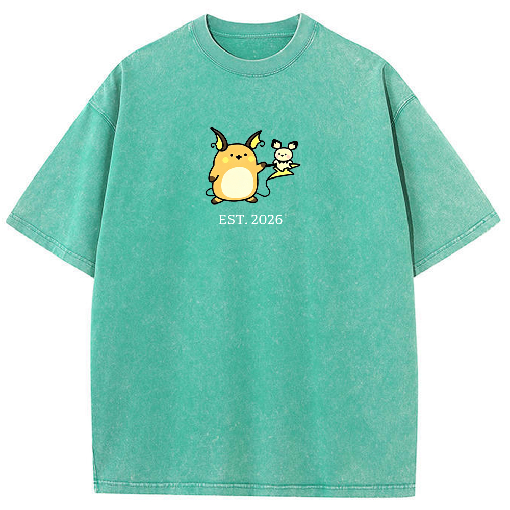 Cute Parent & Kid Raichu Vintage Washed T-Shirt