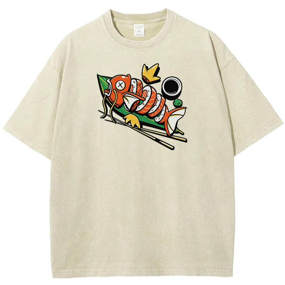 Funny Magikarp Sushi Fusion Cartoon Tee | Pokemon Anime