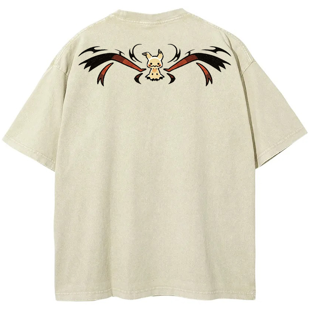 Wing Pattern Mimikyu Back Print Cartoon Tee | Pokemon Anime
