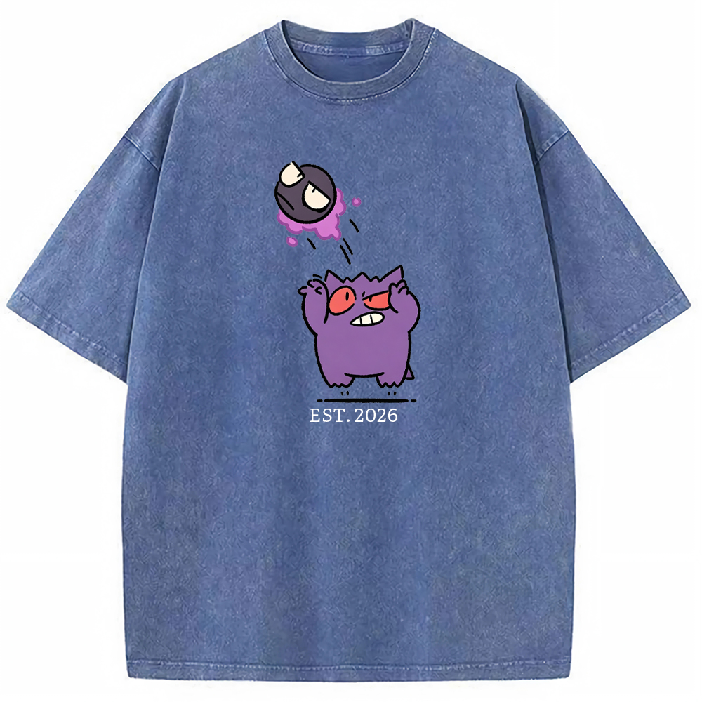 Cute Parent & Kid Gastly Gengar Basketball Vintage Washed T-Shirt