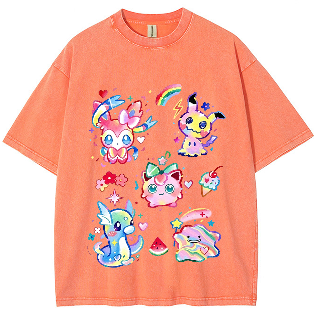 Rainbow Candy Kawaii Mix Pokemon Cartoon Tee | Pokemon Anime
