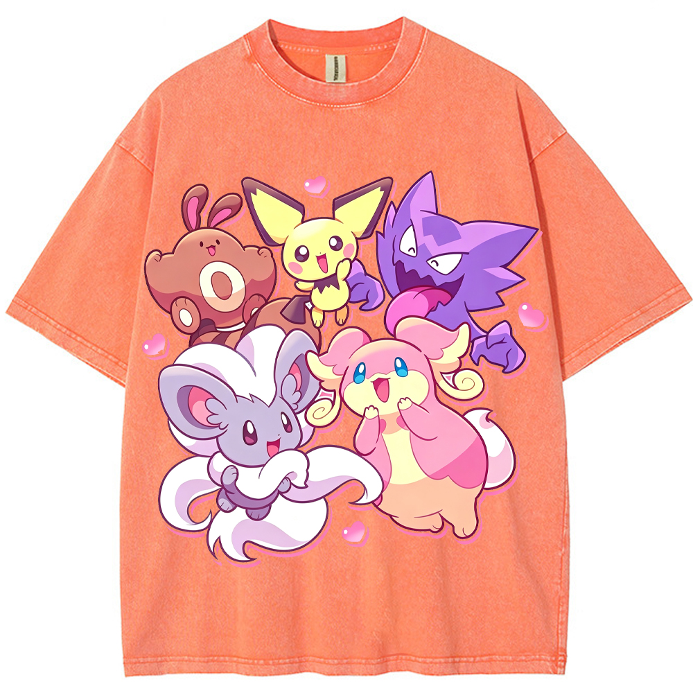 Pink Hearts Cute Pokemon Group Cartoon Tee | Pokemon Anime
