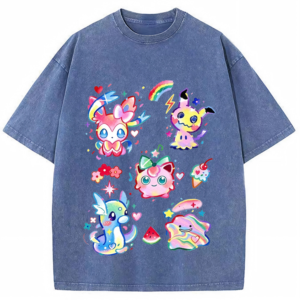 Rainbow Candy Kawaii Mix Pokemon Cartoon Tee | Pokemon Anime