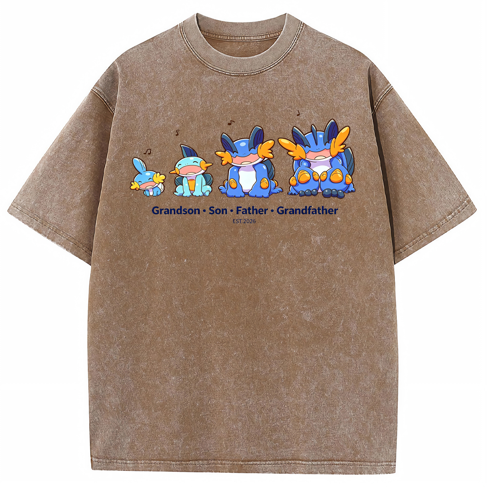 Parent & Kid Four Generations Lineup Mudkip Evolution Group Cartoon Tee | Pokemon Anime