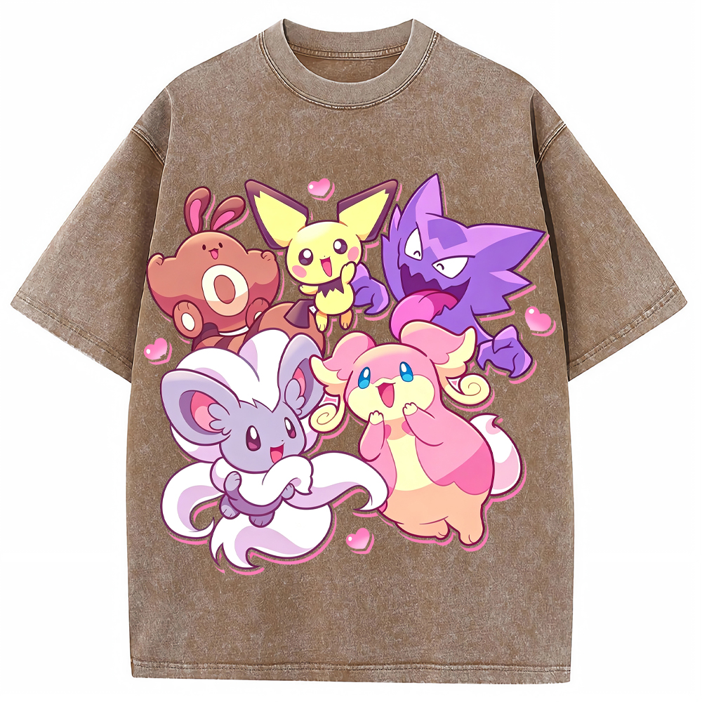 Pink Hearts Cute Pokemon Group Cartoon Tee | Pokemon Anime