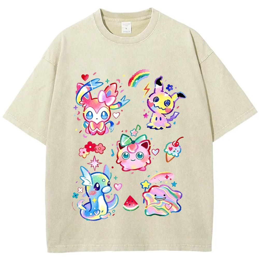 Rainbow Candy Kawaii Mix Pokemon Cartoon Tee | Pokemon Anime