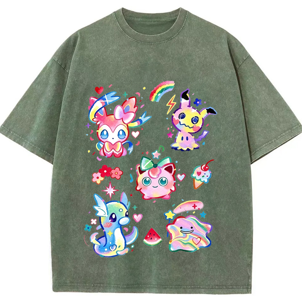 Rainbow Candy Kawaii Mix Pokemon Cartoon Tee | Pokemon Anime