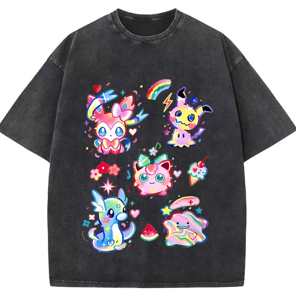 Rainbow Candy Kawaii Mix Pokemon Cartoon Tee | Pokemon Anime