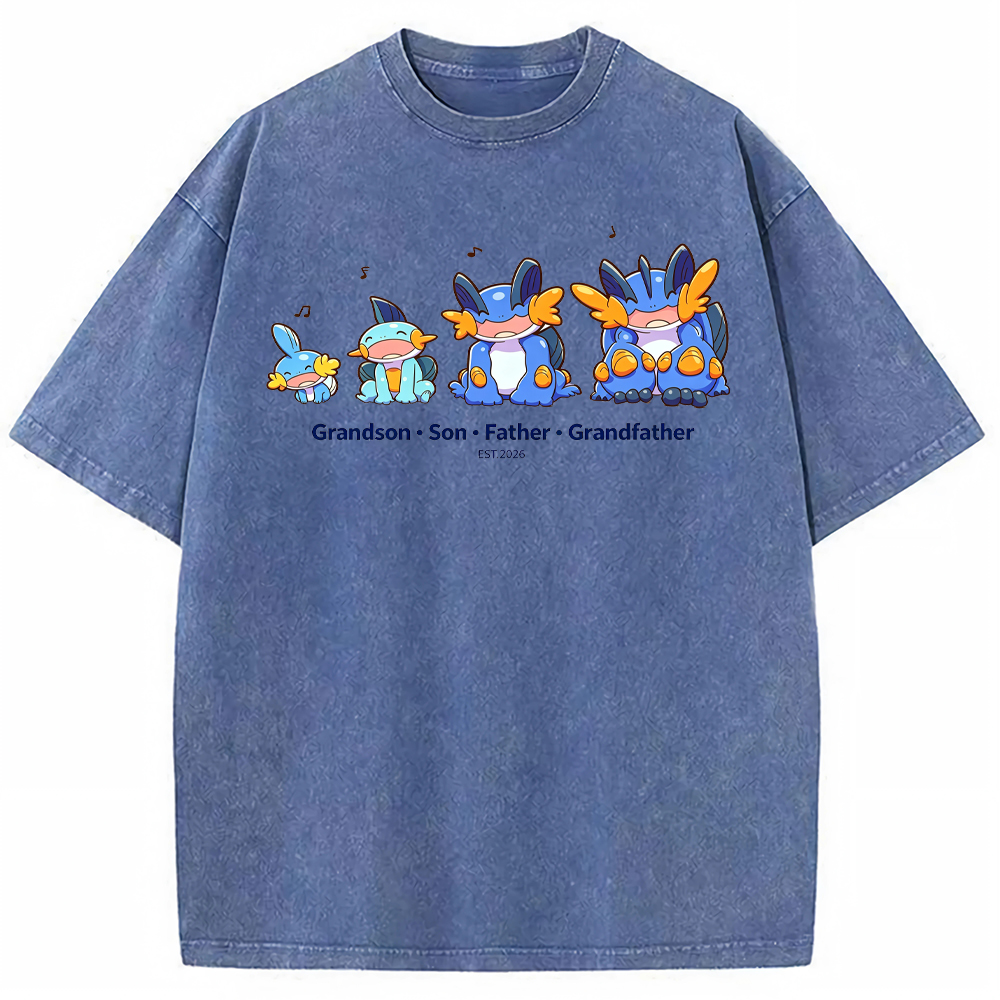 Parent & Kid Four Generations Lineup Mudkip Evolution Group Cartoon Tee | Pokemon Anime