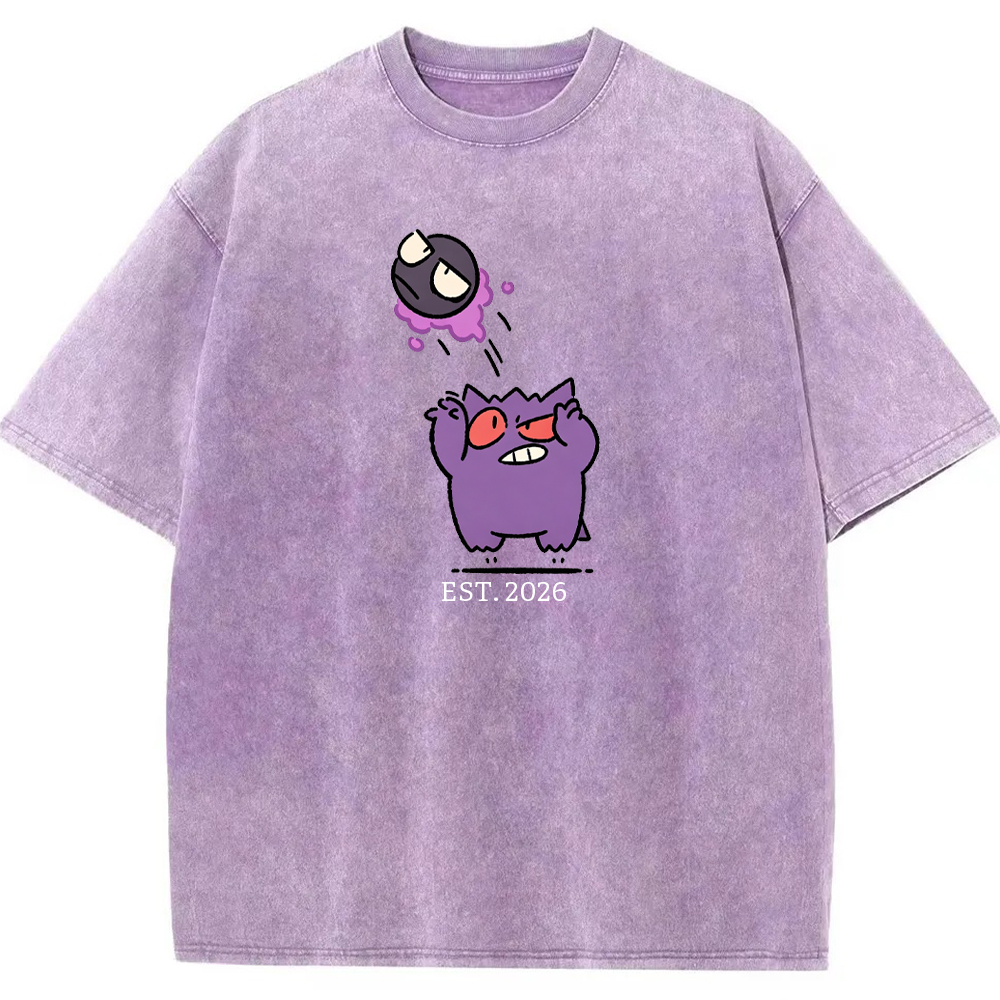 Cute Parent & Kid Gastly Gengar Basketball Vintage Washed T-Shirt