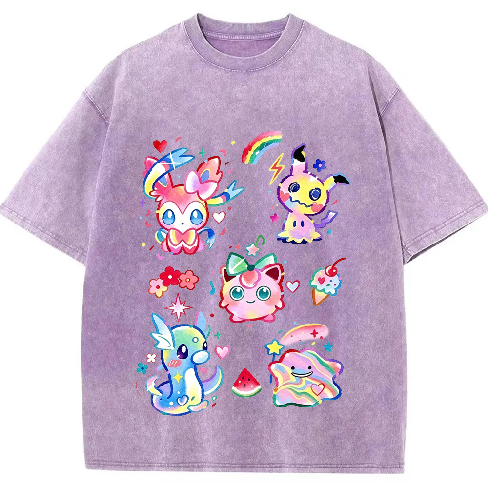 Rainbow Candy Kawaii Mix Pokemon Cartoon Tee | Pokemon Anime