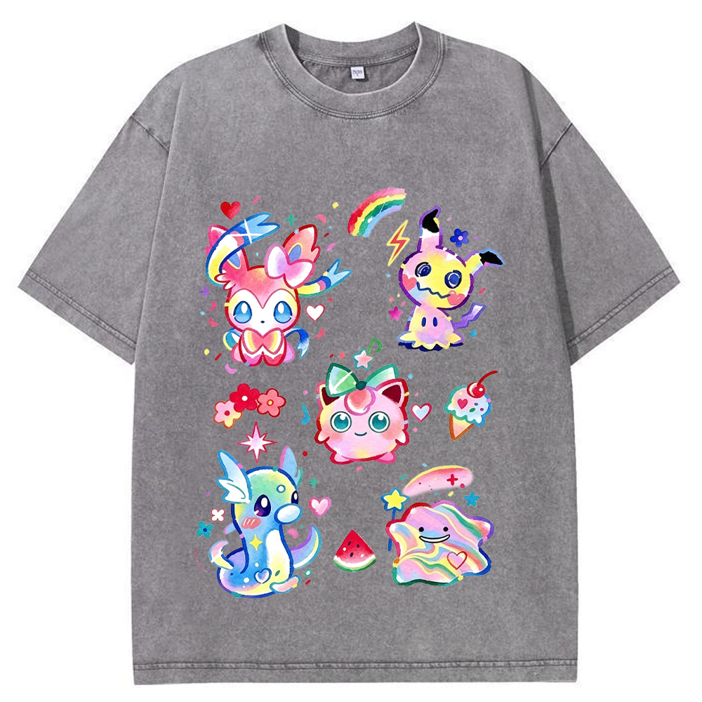 Rainbow Candy Kawaii Mix Pokemon Cartoon Tee | Pokemon Anime