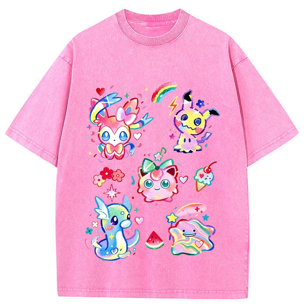 Rainbow Candy Kawaii Mix Pokemon Cartoon Tee | Pokemon Anime