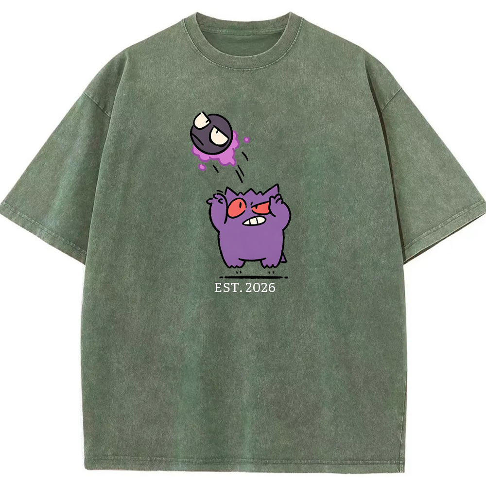 Cute Parent & Kid Gastly Gengar Basketball Vintage Washed T-Shirt