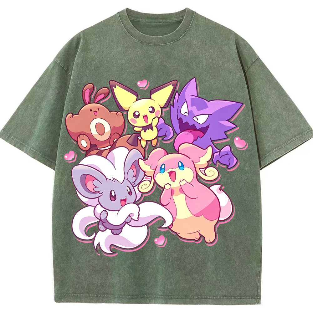 Pink Hearts Cute Pokemon Group Cartoon Tee | Pokemon Anime