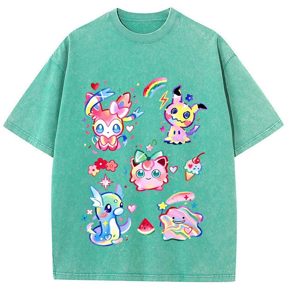 Rainbow Candy Kawaii Mix Pokemon Cartoon Tee | Pokemon Anime
