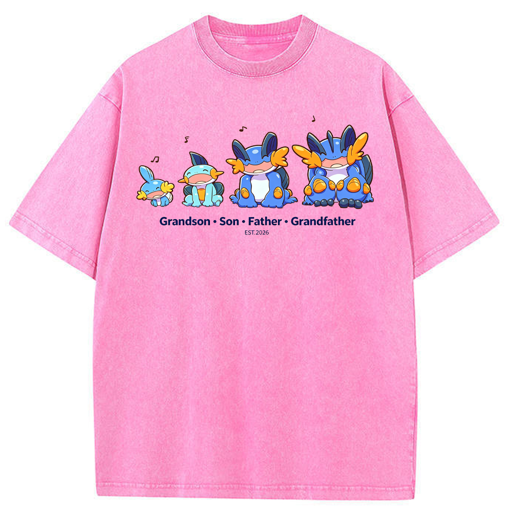 Parent & Kid Four Generations Lineup Mudkip Evolution Group Cartoon Tee | Pokemon Anime