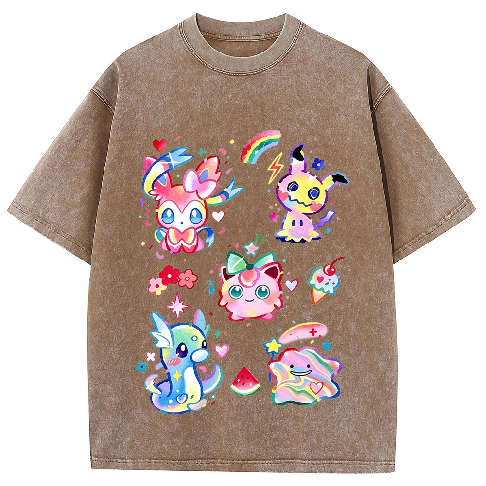 Rainbow Candy Kawaii Mix Pokemon Cartoon Tee | Pokemon Anime