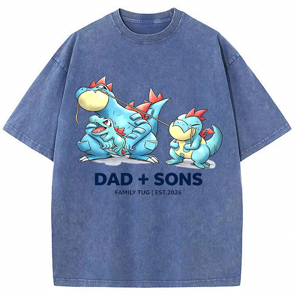 Parent & Kid Family Tug Feraligatr Evolution Group Cartoon Tee | Pokemon Anime