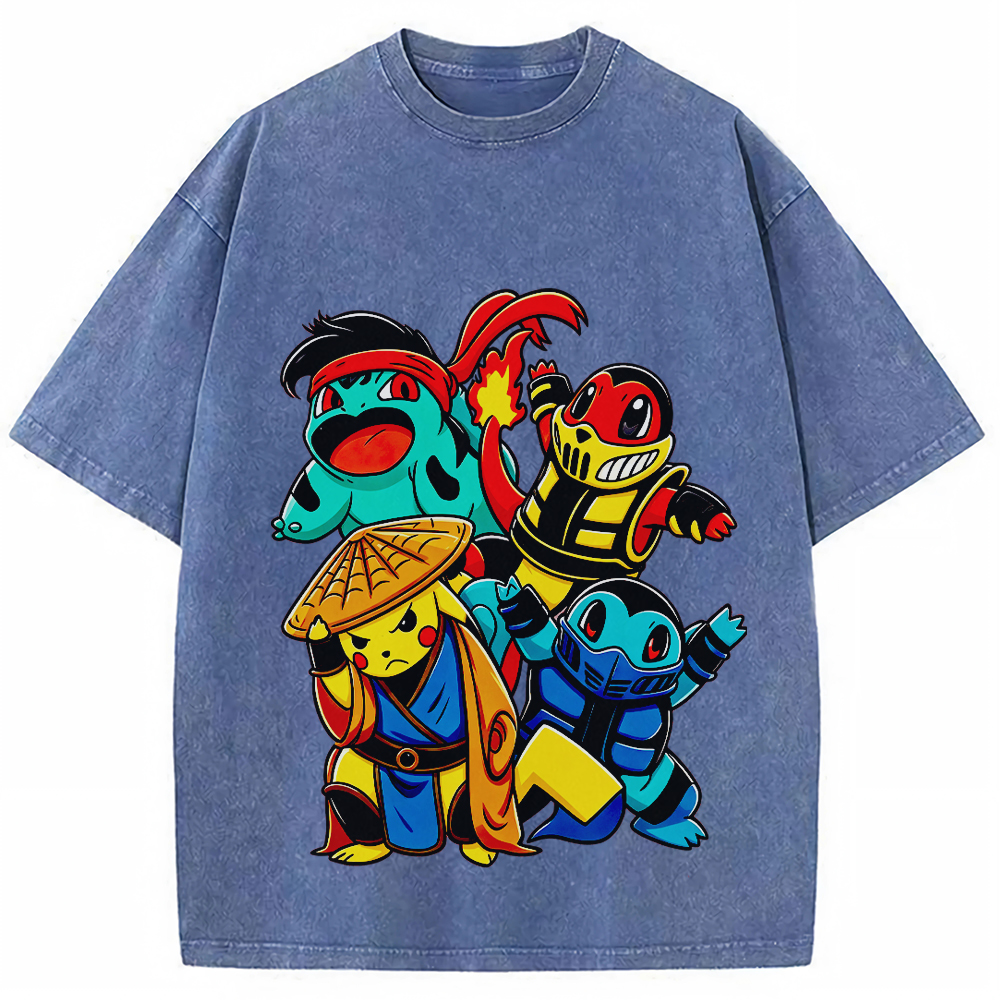 Martial‑Arts Starter Pokemon Squad Cartoon Tee | Pokemon Anime