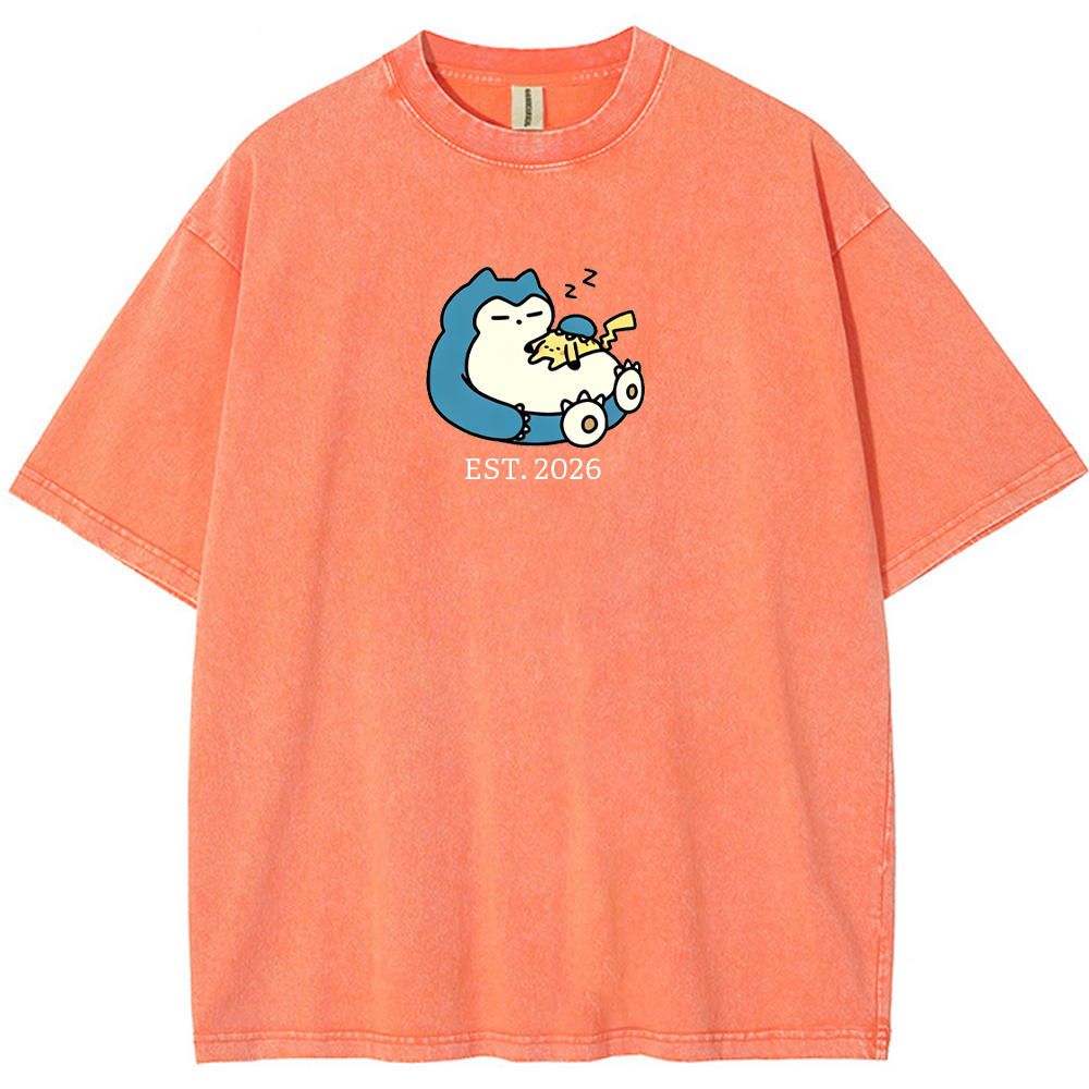 Cute Parent & Kid Snorlax Vintage Washed T-Shirt
