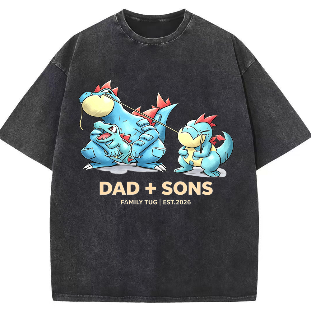 Parent & Kid Family Tug Feraligatr Evolution Group Cartoon Tee | Pokemon Anime