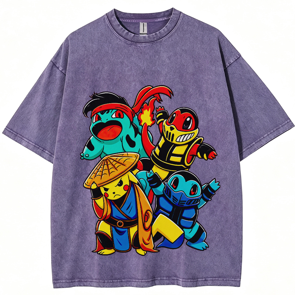 Martial‑Arts Starter Pokemon Squad Cartoon Tee | Pokemon Anime