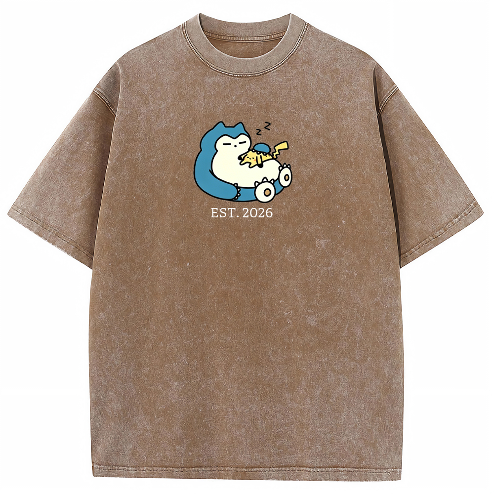 Cute Parent & Kid Snorlax Vintage Washed T-Shirt